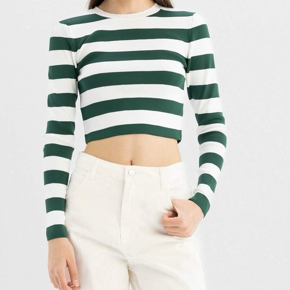 Zara Tops - Zara - Striped Green and White Women's Top